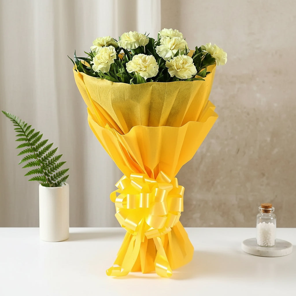 8 Yellow Carnations Bouquet- Small