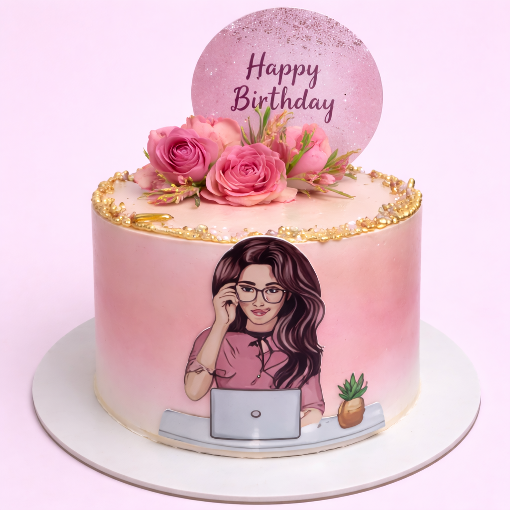 Elegant Pink Lady Designer Birthday Cake