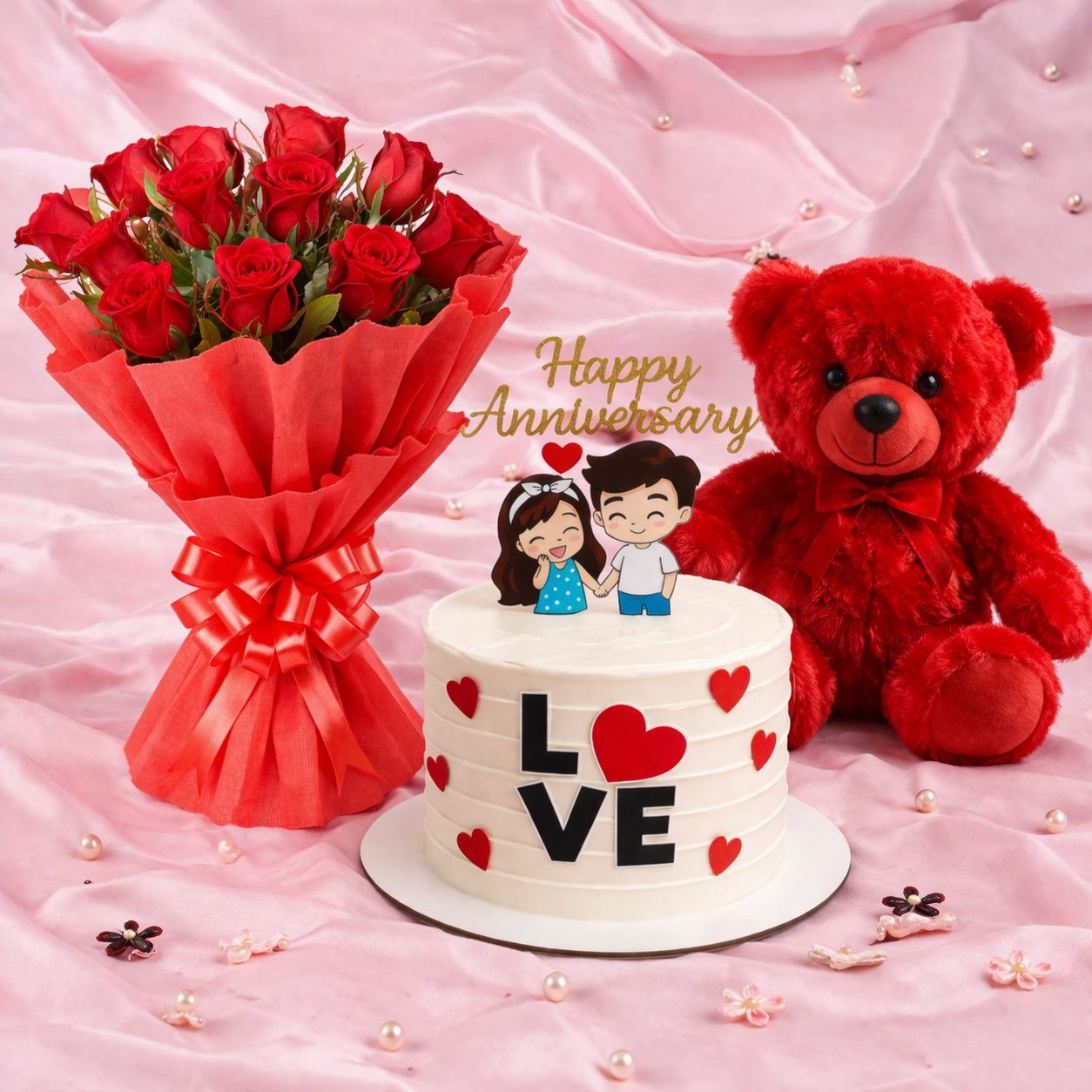 Cake, Red Roses & Teddy Combo