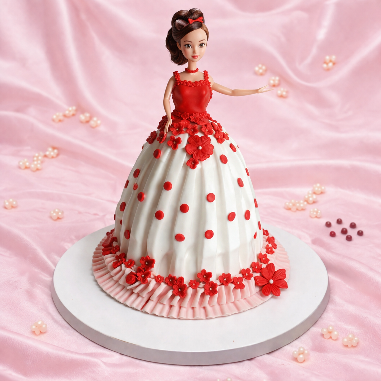 Red & White Princess Barbie Cake