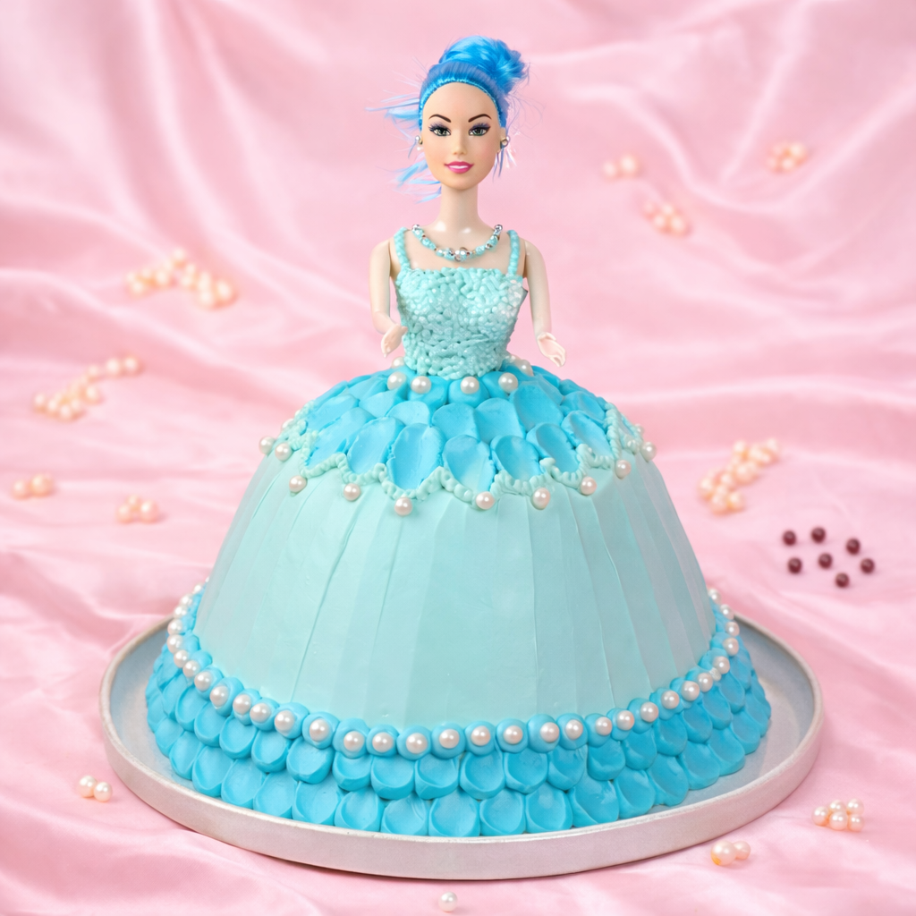 Aqua Blue Princess Barbie Cake