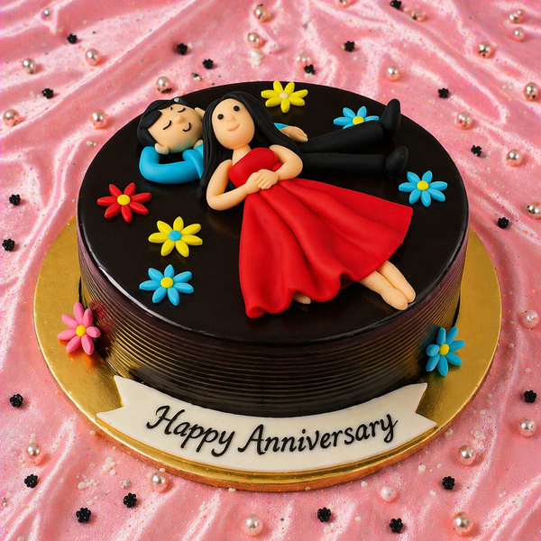 Cute Couple Chocolate Anniversary Cake
