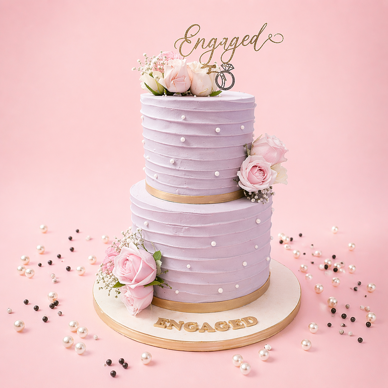 Engagement Cake with Floral Accents