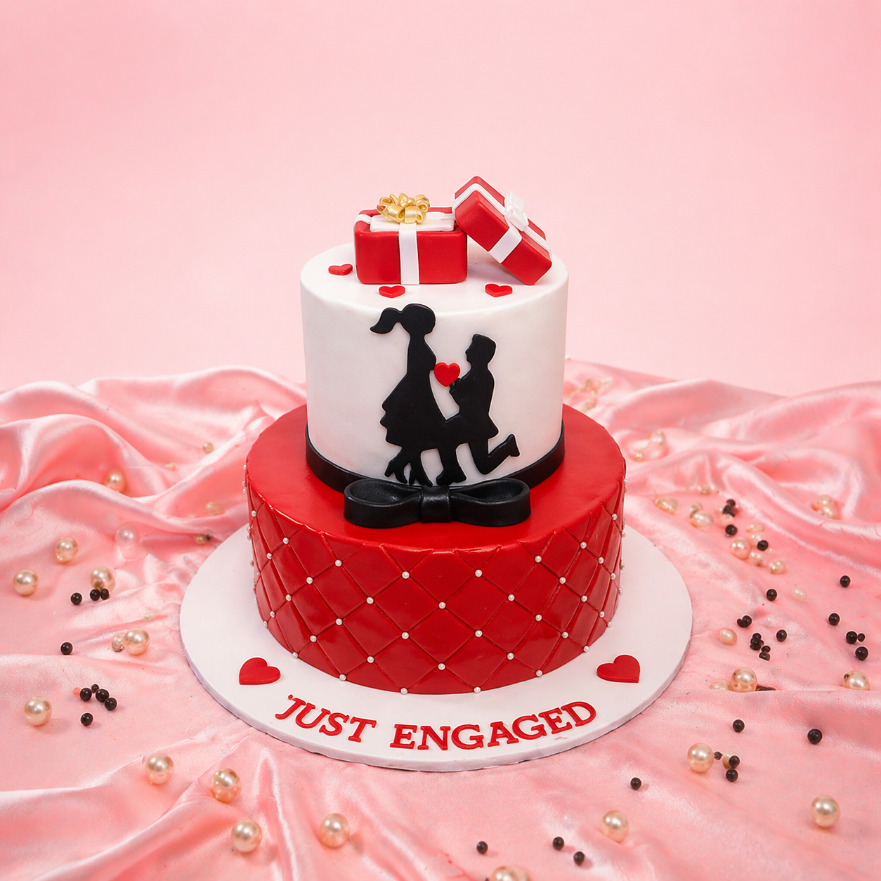 Romantic Engagement Cake with Pearls