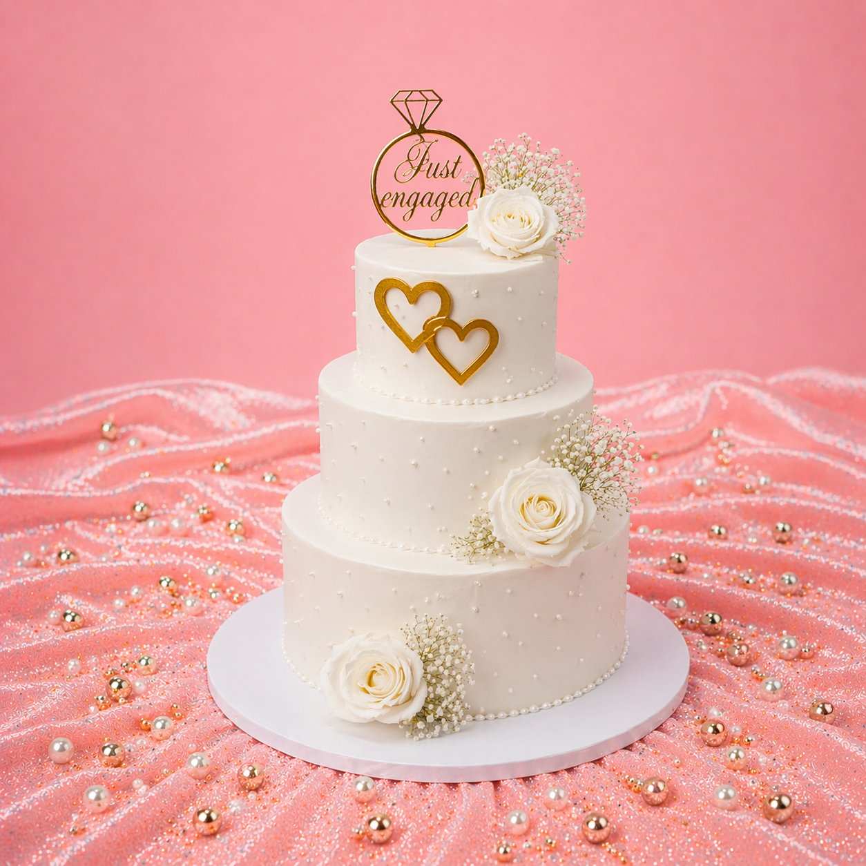 Romantic Heart Engagement Cake