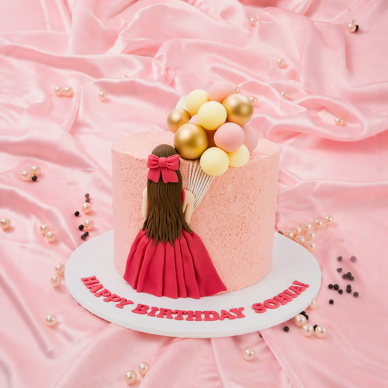 Elegant Balloon Girl Birthday Cake