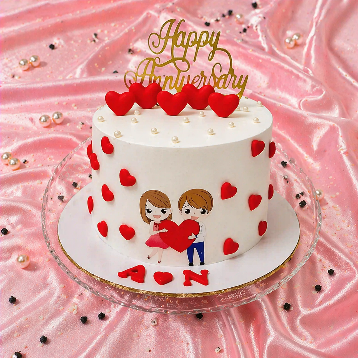Sweet Couple Anniversary Heart Cake