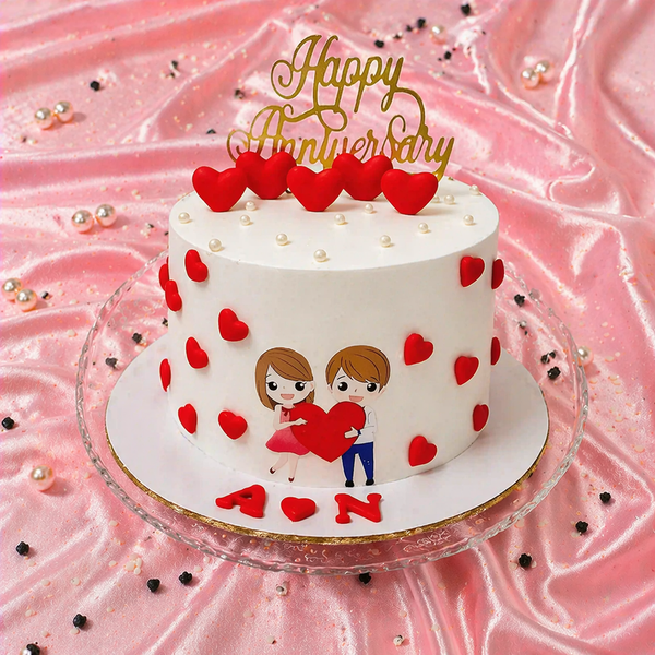 Sweet Couple Anniversary Heart Cake
