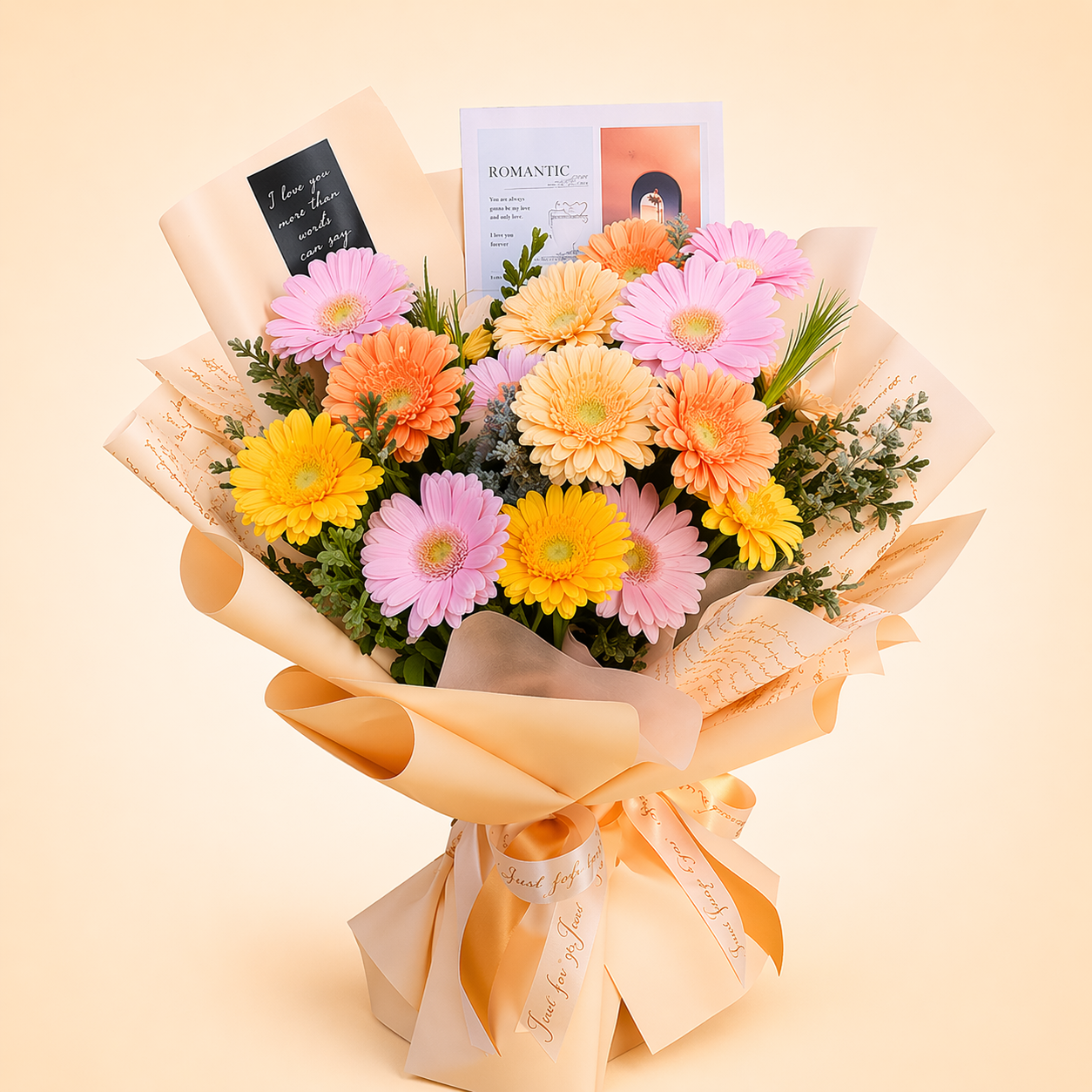 Pastel Romance Gerbera Bouquet with Love Cards