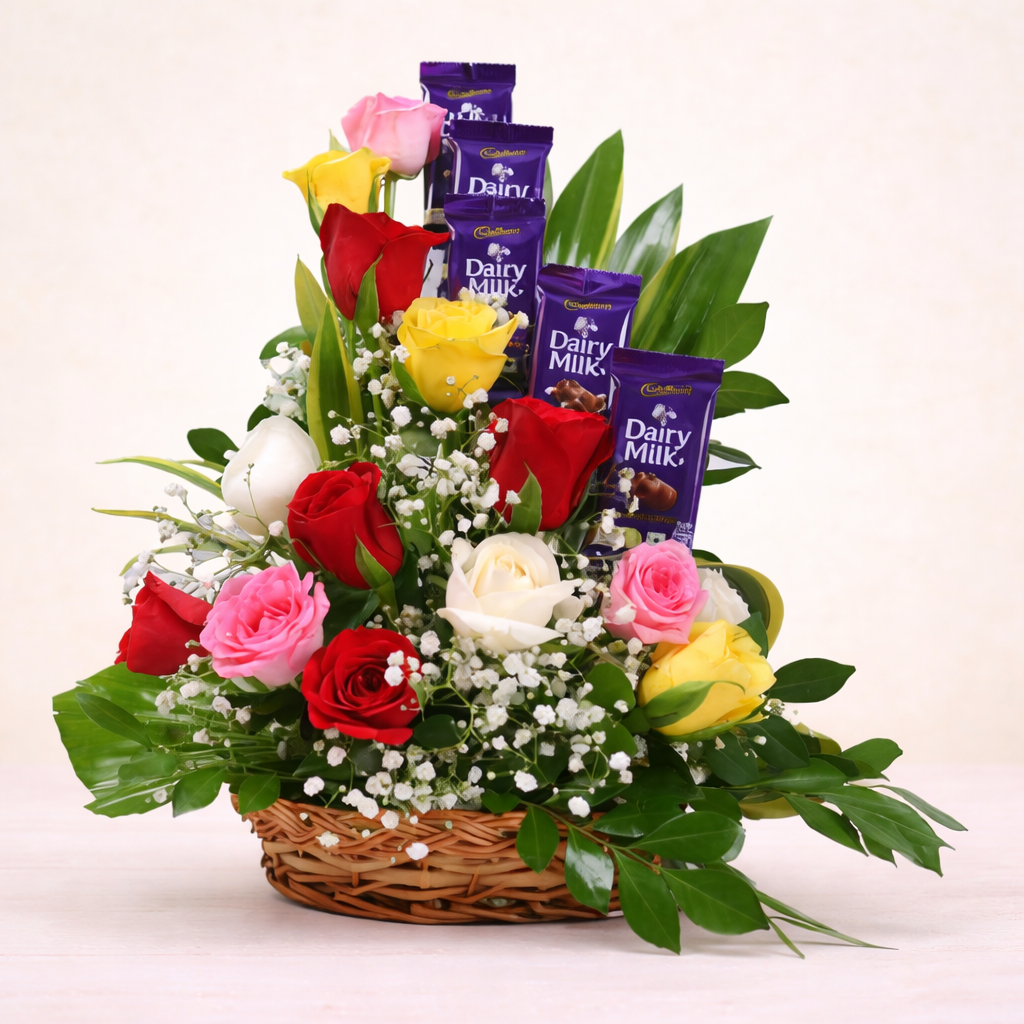 Sweet Delight Roses & Chocolate Basket