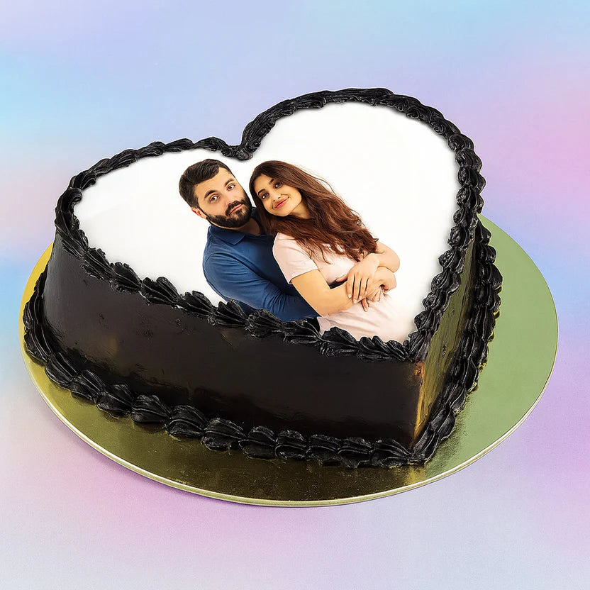 Black Forest Heart Shape Photo Cake