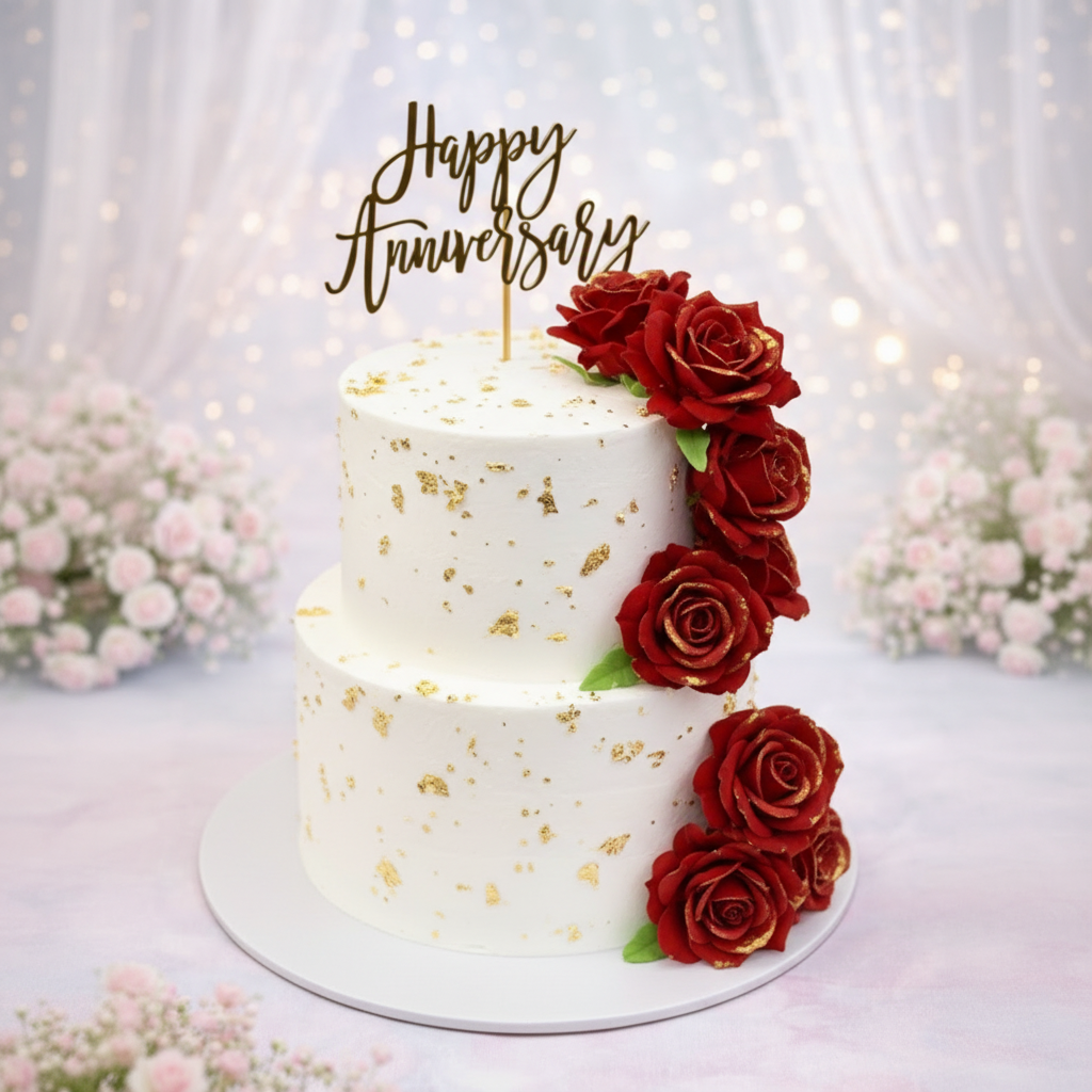 Red Rose Anniversary Cake