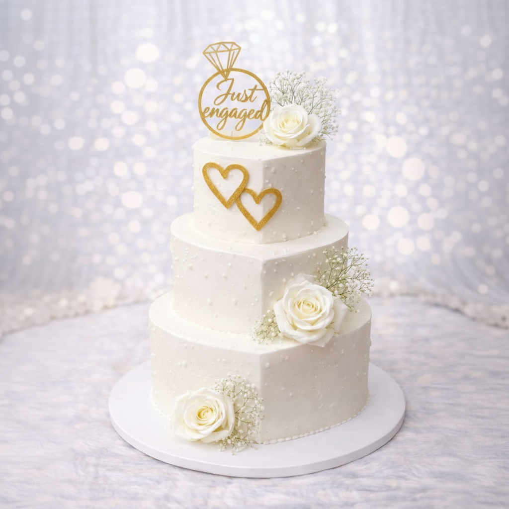 Romantic Heart Enagement Cake