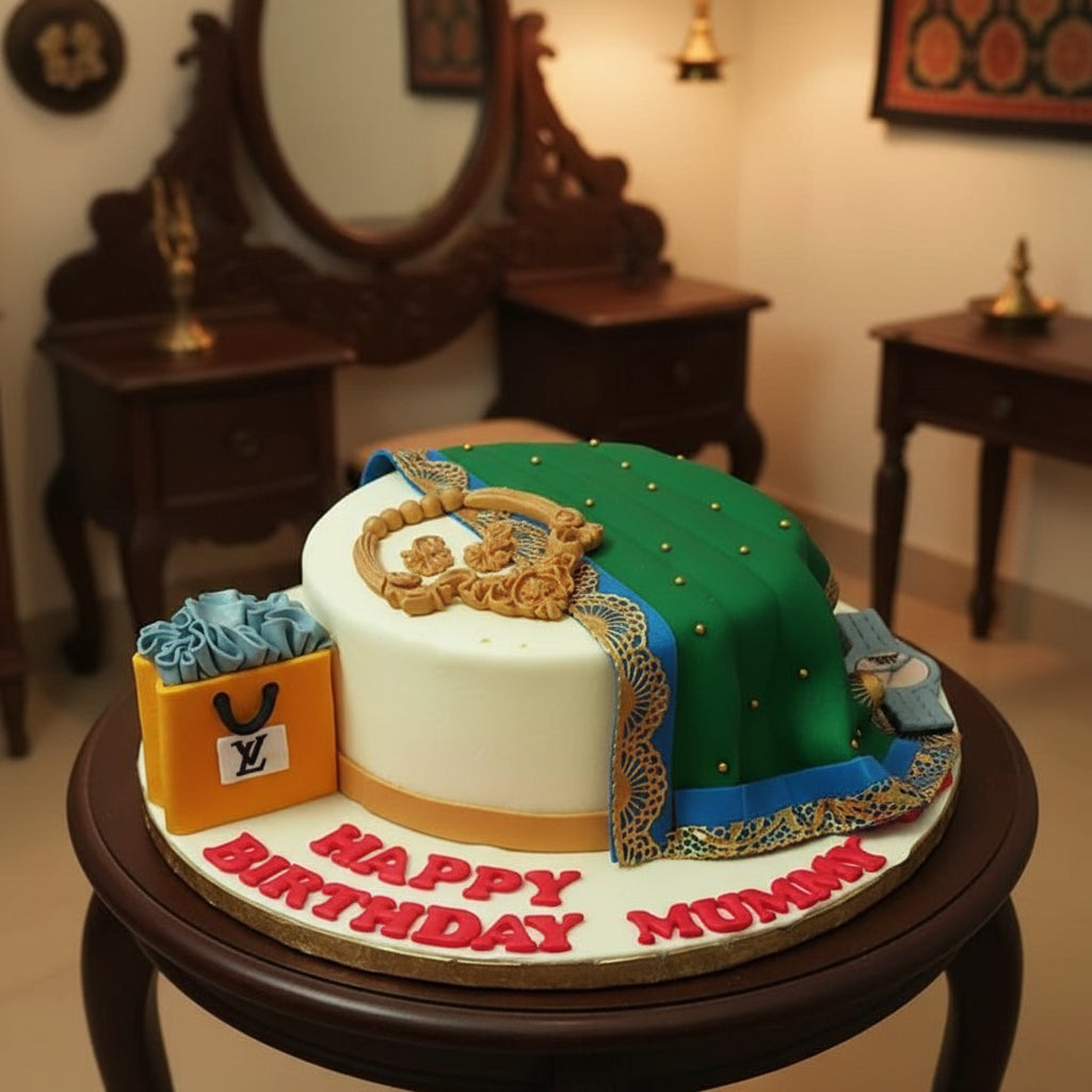 Celebrate elegance with our exquisite Saree and Jewellery Cake