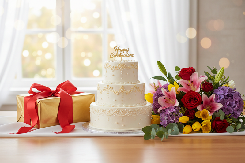 cake gift flowers image for banner