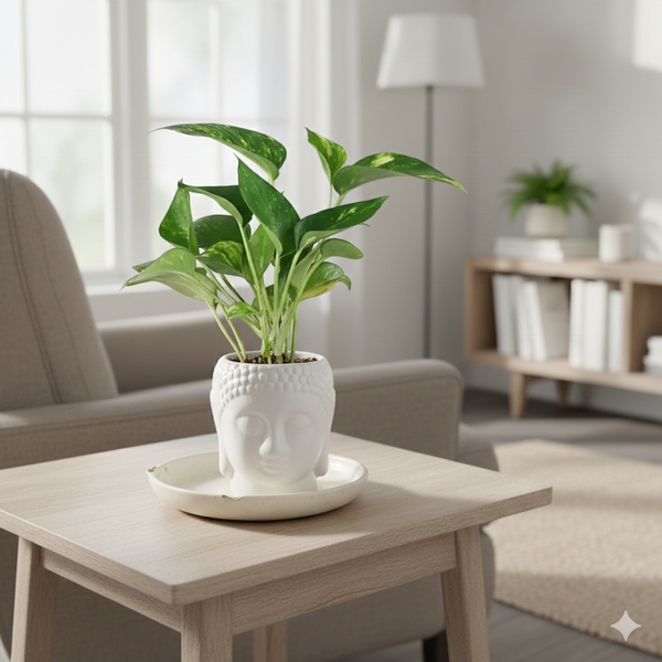 Prosperity Green Money Plant in Buddha Pot