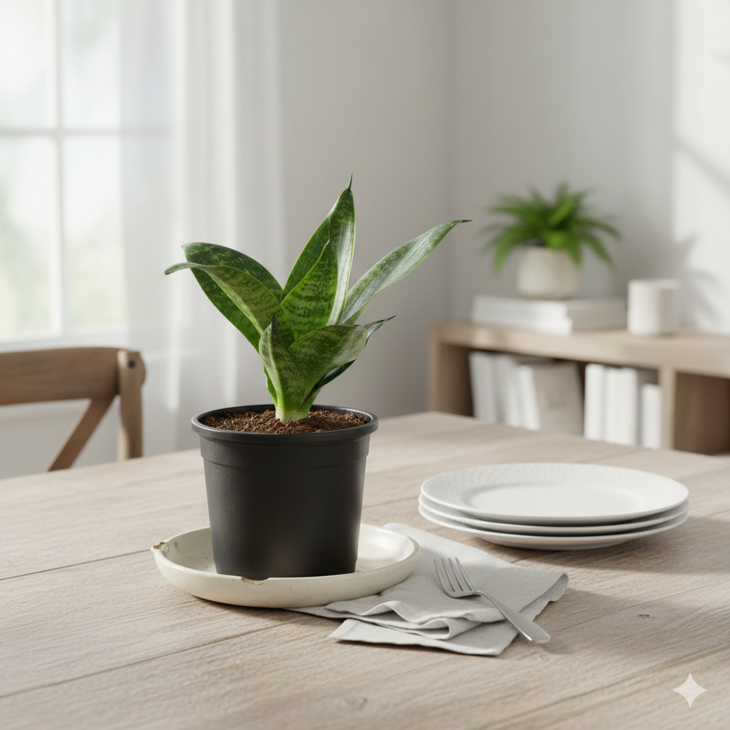 Snakeskin Sansevieria Plant in Black Plastic Pot