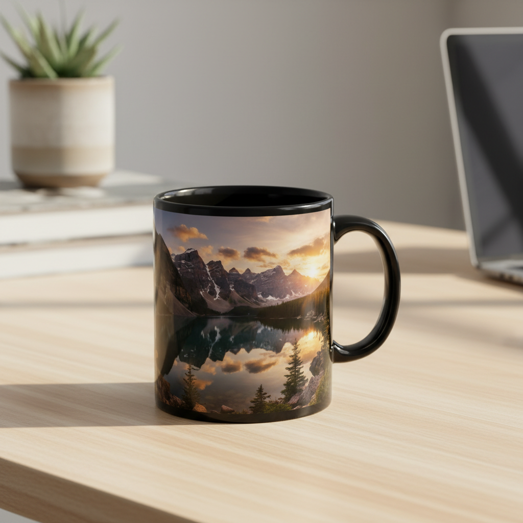 Photo on mug 
make an black mug on photo any dummy image 